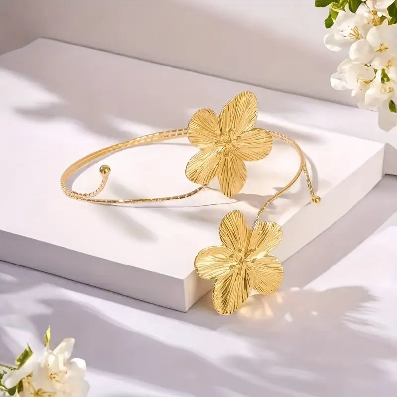 Floral Open-Clasp Arm Bracelet