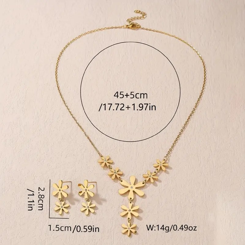 Snowflake Pendant Necklace & Earrings With Sparkling Rhinestones