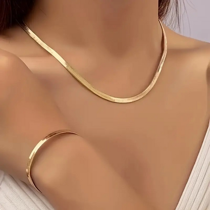 Flat Snake Chain Necklace and Bracelet Set