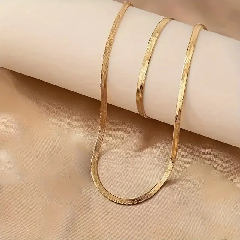 Flat Snake Chain Necklace and Bracelet Set