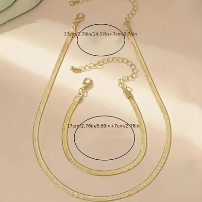 Flat Snake Chain Necklace and Bracelet Set