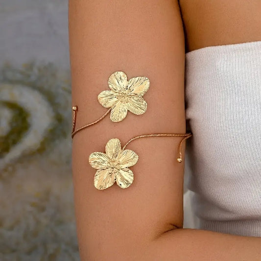 Floral Open-Clasp Arm Bracelet